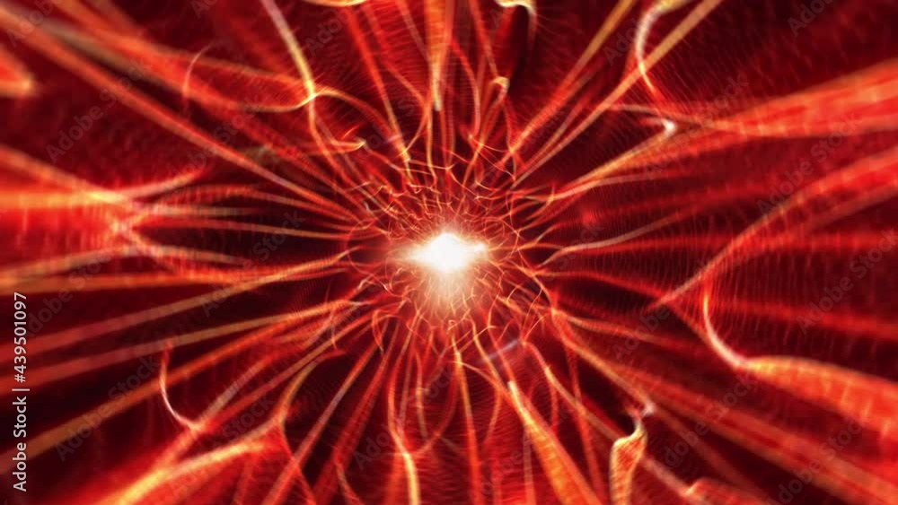 Poster 4k 3d illustration of geometric spiral shapes of glowing chaos red lights wire mesh power energy net