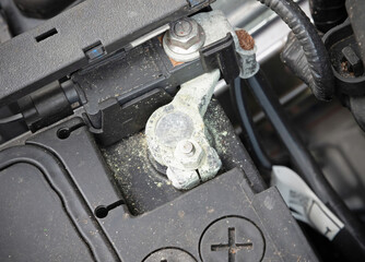 Car with open hood - Battery