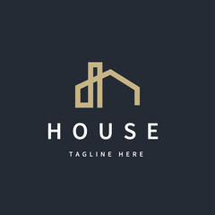 Isolated modern abstract simple line house logo symbol icon design template for Real estate, Building Company. Vector illustration.