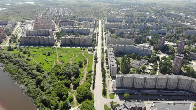 Aerial view of Tolstoy Street (Glazov, Republic of Udmurtia, Russia)