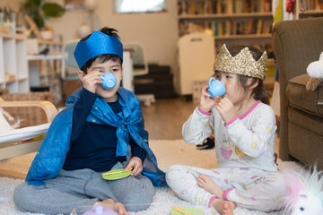 Kids having tea party