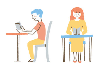 読書する男女_セット