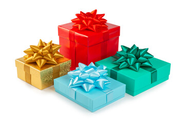 Colored christmas gift boxes isolated on white.