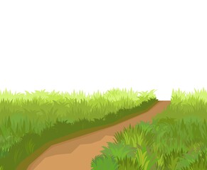 Road. Meadow. illustration. Lawn. Grass close-up. Green landscape. Isolated. Cartoon style. Flat design. Vector art