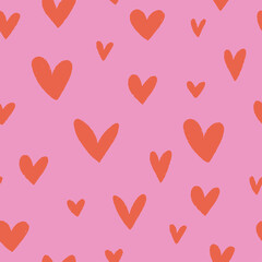 Seamless pattern made of hand drawn doodle hearts. Bright colored tiling background. Romantic backdrop texture for web site, blog, wallpaper, textile, wedding invitation and decor