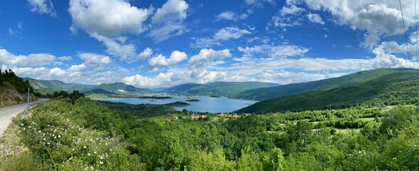 Fototapeta na wymiar Prozor-Rama, Bosnia and Herzegovina-14.05.2021: Landscape photography of Ramsko lake, one of most beautifull lake in Bosnia and Herzegovina. 