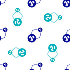 Blue Radioactive exchange energy icon isolated seamless pattern on white background. Radioactive toxic symbol. Radiation hazard sign. Vector