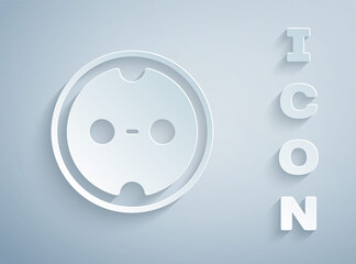 Paper cut Electrical outlet icon isolated on grey background. Power socket. Rosette symbol. Paper art style. Vector