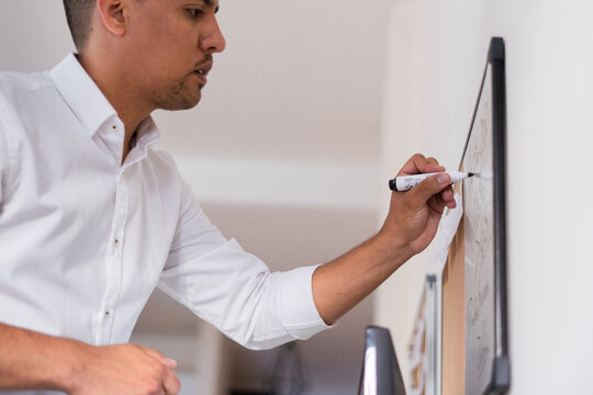Latin hispanic man working at home 