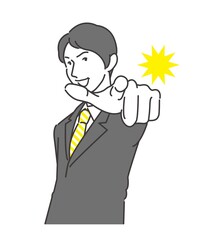 正面を指差して笑うキメ顔の男性のイラストカット  ベクター 