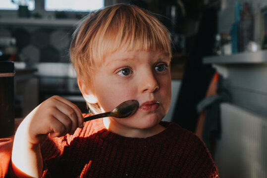 A beautiful toddler eating a sweets