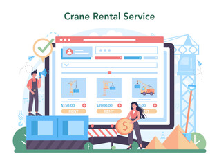 Crane operator online service or platform. Industrial builder