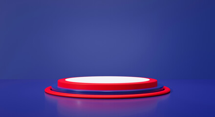 3d rendering for 4th of July. American with blank podium stand on blue background.