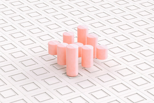 pink cylinders on grey background