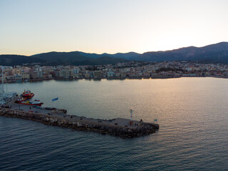 Aerial view of city and port in Chios island, Greece