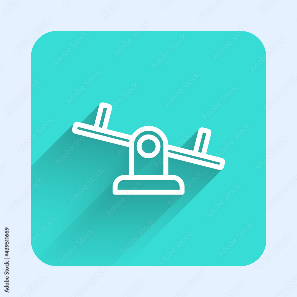 Aufkleber white line seesaw icon isolated with long shadow background. teeter equal board. playground symbol. 