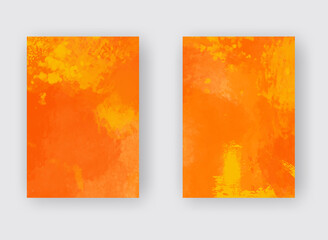Watercolor red orange color abstract banners set.