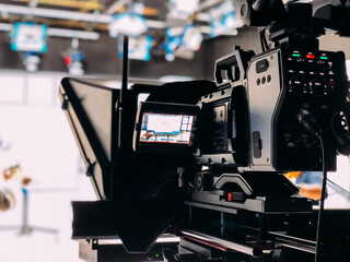 Professional video camera in TV studio