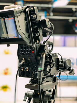Professional video camera in TV studio