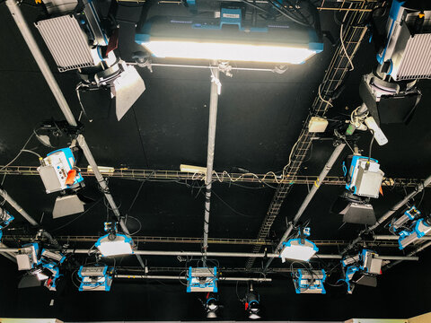 Lightning equipment under ceiling in TV studio