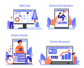 Brand management online service or platform set. Unique design