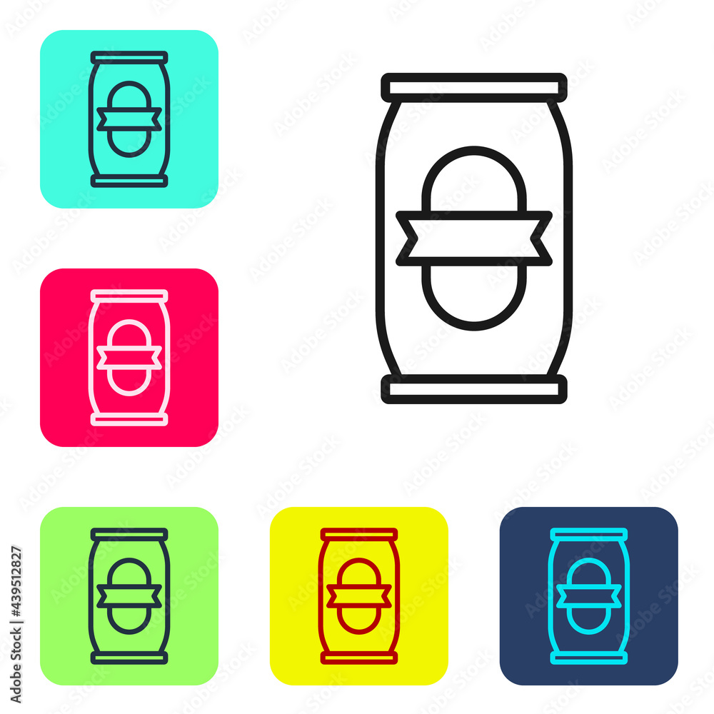 Poster black line beer can icon isolated on white background. set icons in color square buttons. vector