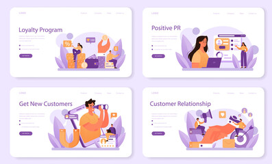 Obraz premium Customer relationship web banner or landing page set. Commercial program
