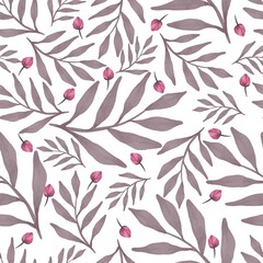 seamless pattern of pink buds and brown leaf for fabric