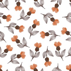 seamless pattern of orange flowers and brown leaf for fabric and background