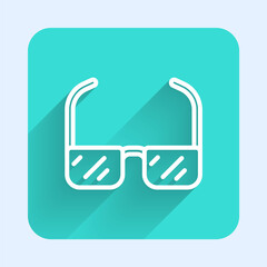 White line Safety goggle glasses icon isolated with long shadow background. Green square button. Vector