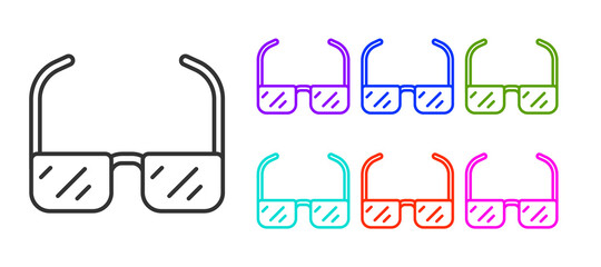 Black line Safety goggle glasses icon isolated on white background. Set icons colorful. Vector