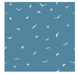 A flock of flying silhouette birds. Bird seamless pattern.