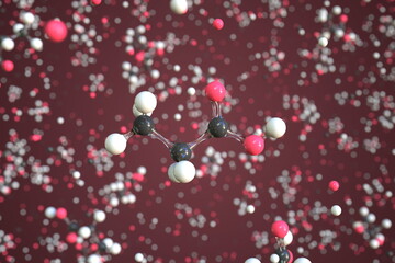 Propanoic acid molecule made with balls, scientific molecular model. Chemical 3d rendering