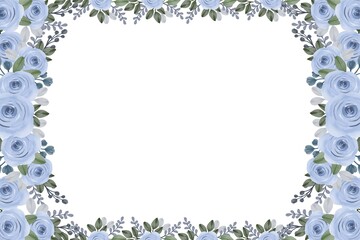 blue roses watercolor frame with white background