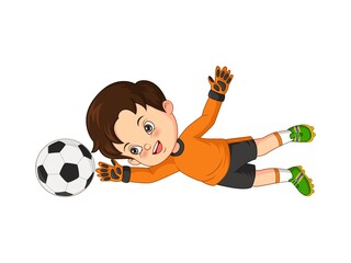 Cartoon little boy catching the soccer ball