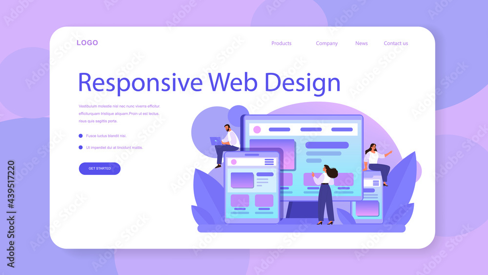 Poster responsive web design web banner or landing page. adaptive content