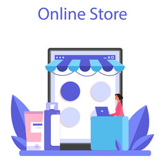 Seller online service or platform. Professional worker in the supermarket