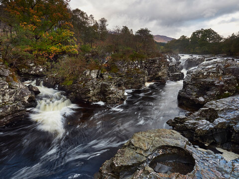 Eas Urchaidh falls along the River Orchy. Glen Orchy, Scotland.