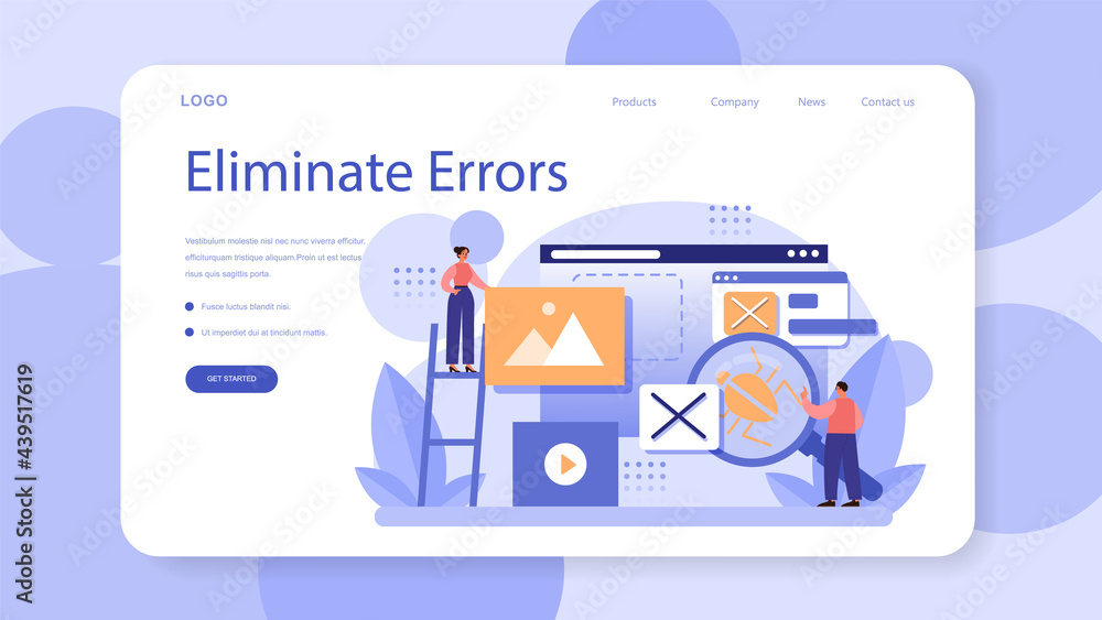Poster website technical support web banner or landing page. idea of web page