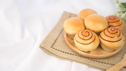 bread on a wooden tray minimalist style