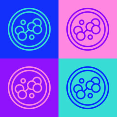 Pop art line Molecule icon isolated on color background. Structure of molecules in chemistry, science teachers innovative educational poster. Vector