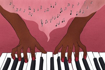 Pianists fingers on piano keys