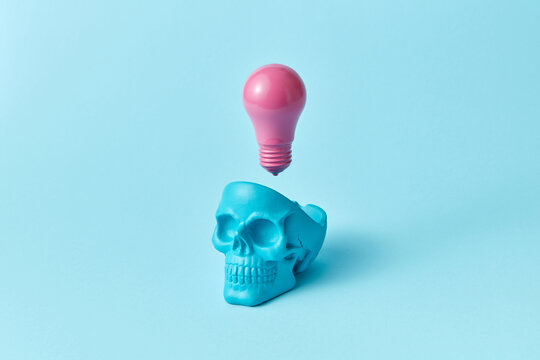 Pink light bulb and skull