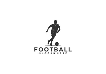 Fototapeta na wymiar football logo with illustration of a soccer player dribbling the ball