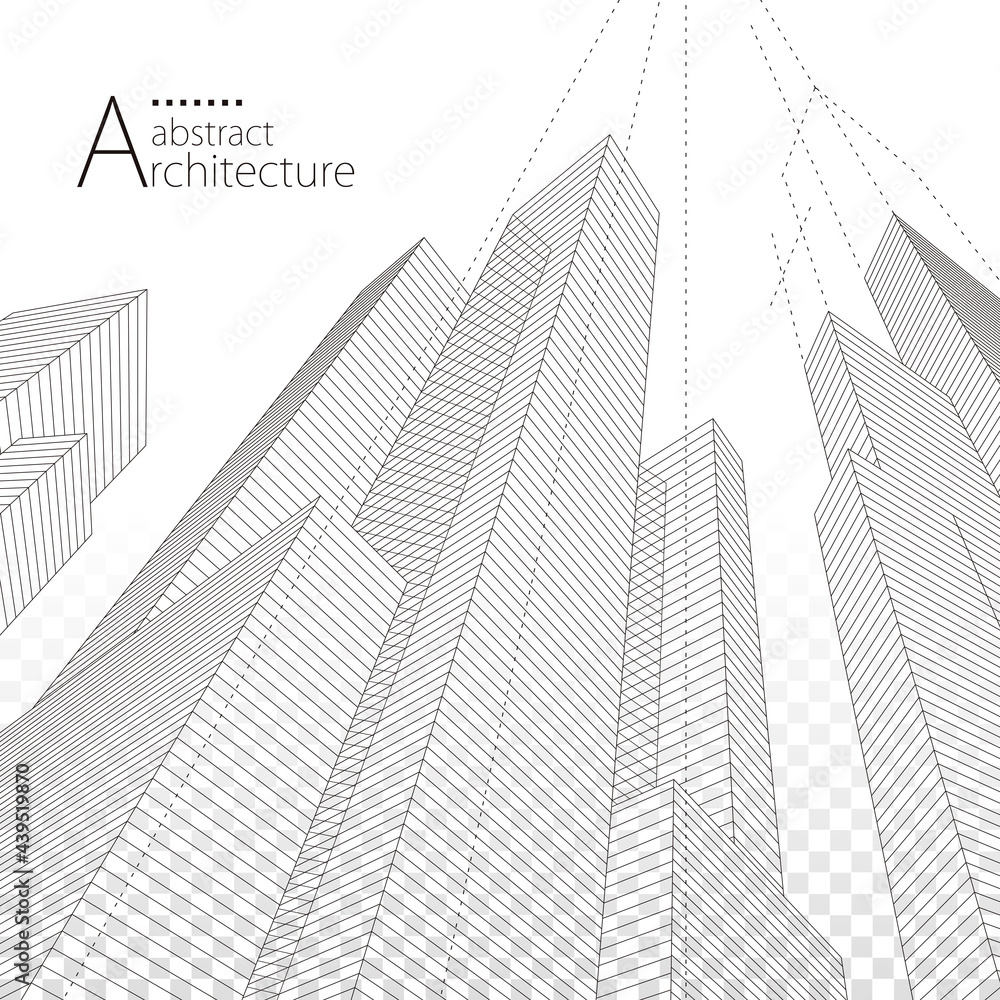 Poster 3d illustration linear drawing, architecture urban building design, architecture modern abstract bac