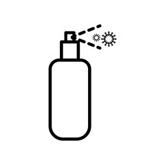 The bottle that is spraying the virus, covid 19 prevention items. Line, outline symbols. Vector illustration