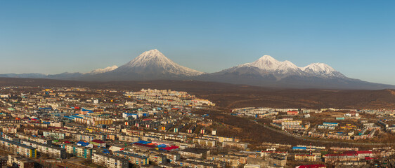 Fototapeta na wymiar Russia's popular travel destinations, cityscapes. Petropavlovsk-Kamchatskiy is a city and the administrative, industrial, scientific, and cultural center of Kamchatka Krai, Russia.