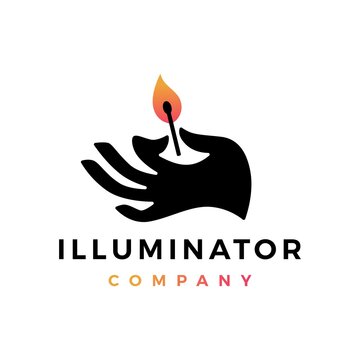 hand hold holding matches fire illusminator light bright logo vector icon illustration