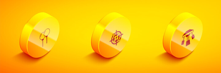 Set Isometric Balloons with ribbon, Target sport and Attraction carousel icon. Vector