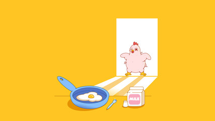 Chicken, egg, and a little black humor. Illustration in jpeg format.